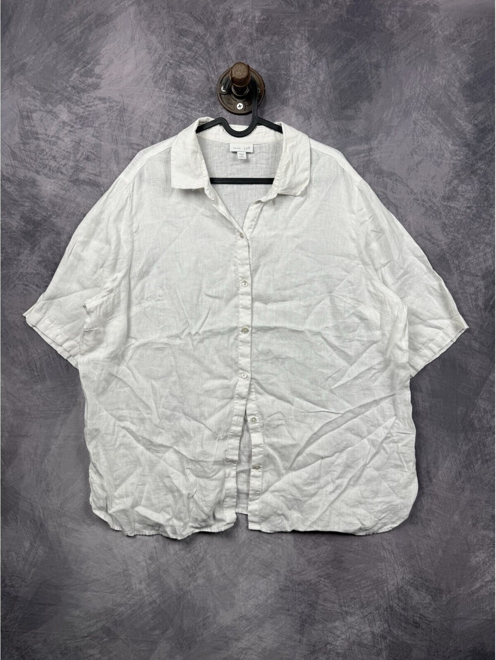 J. Jill Button Down Shirt Womens Large Orange 100% Linen Short Sleeve Summer Top
